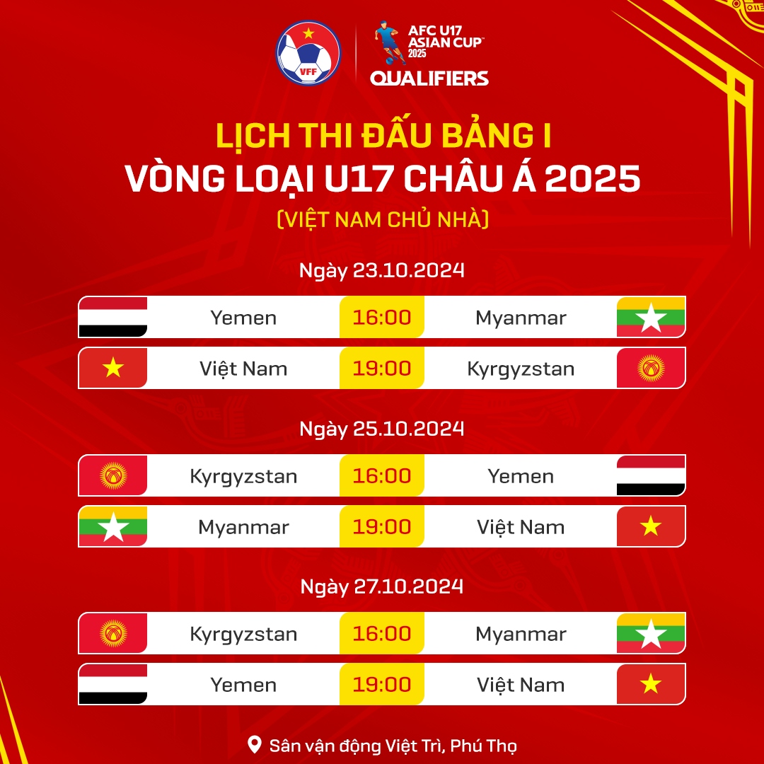 Lịch thi đấu và trực tiếp U17 Việt Nam tại vòng loại U17 châu Á 2025